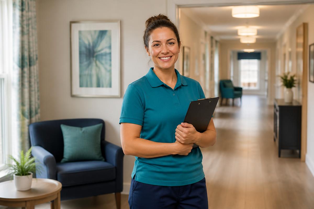 Mashall care professional smiling in a modern care setting
