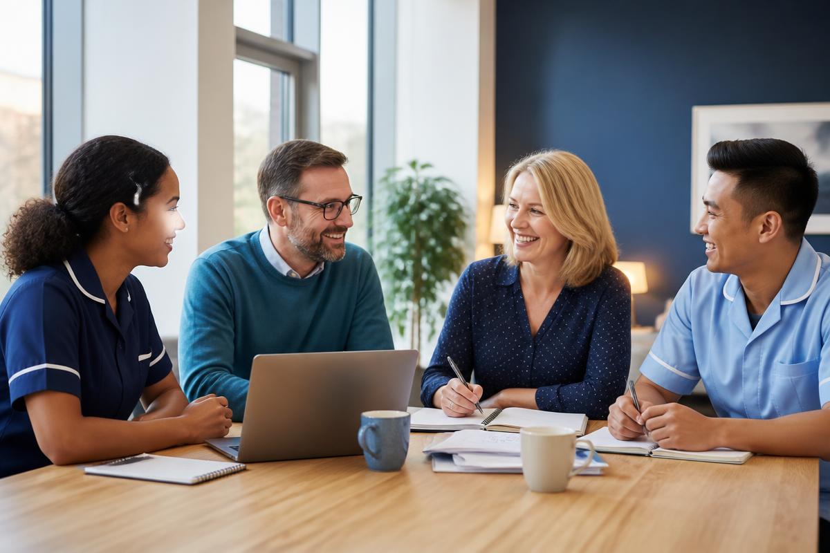 Mashall team collaborating in a bright modern office